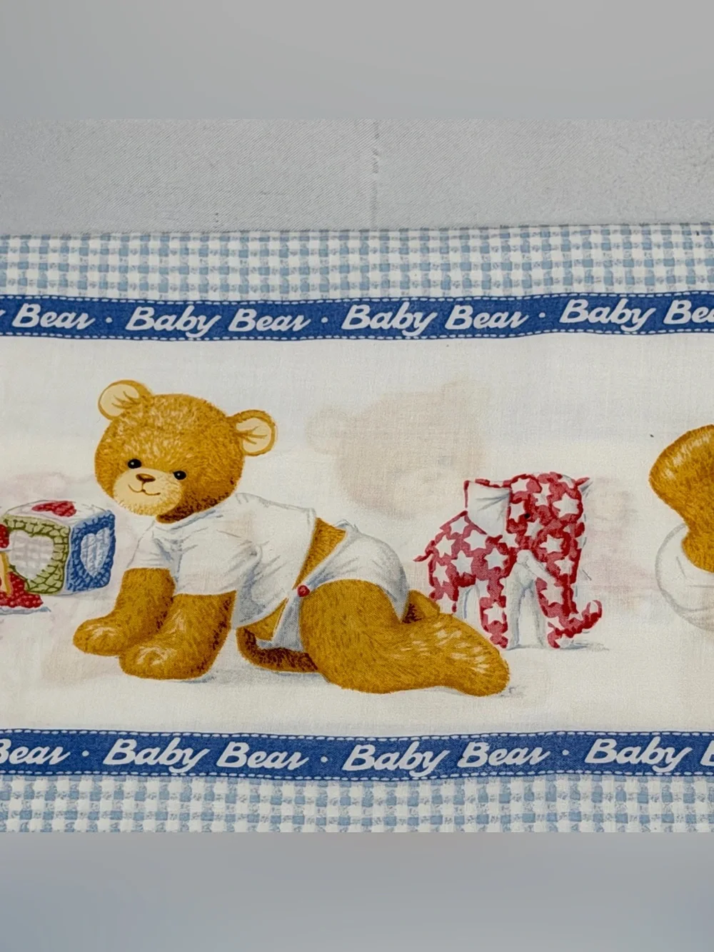 Fabric Baby Bear Nursery Boy Blue Gingham Checked Patty Reed Design 41”x72” 2 Yd